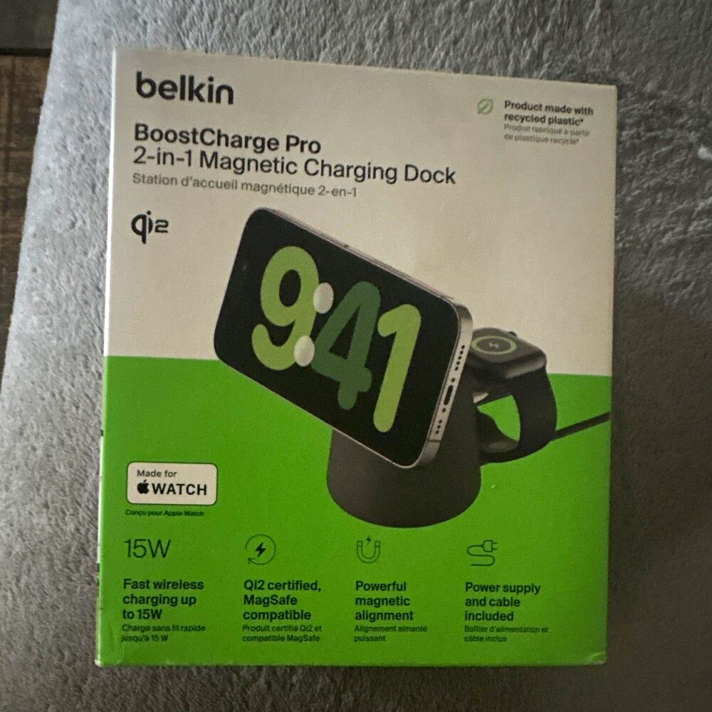 Belkin BoostCharge Pro 2-in-1 Magnetic Fast Wireless Charger Dock Black